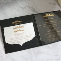 Undangan Pernikahan Buku Kecil Sampul Keras Hitam Custom, Monogram Foil Emas Mewah untuk Resepsi Pernikahan Muslim Islam
