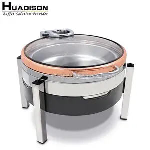 Huadison restaurant hotel supplies 304 stainless steel round food heating chafing dish set combination