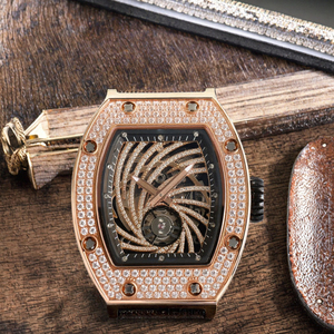 Reloj Tourbillon Mecánico de Lujo con Caja Tonneau de 40 mm, Esfera con Diamantes Incrustados, Pantalla Analógica, Correa de Caucho, Unisex - Product Image 3