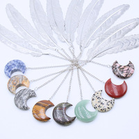 Colgante de Piedra de cristal con forma de luna hecha a mano para niños, marcapáginas de plumas de Metal plateado de alta calidad, regalos para niños