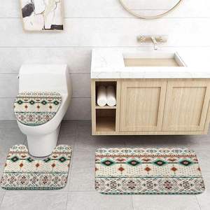 Aztec Southwestern Ethnic Bath <b>Rug</b> Set Navajo American Tribal Vintage Non-Slip <b>Boho</b> Abstract Triangular Geometric Design for - Product Image 2
