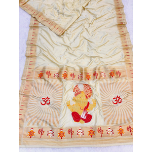 Sari en soie Paithani tissé avec des perles et des fils Zari, vêtements indiens/pakistanais pour femmes, tenue formelle Ganpati God - Product Image 2