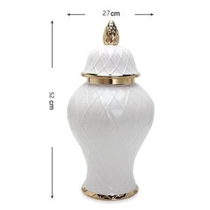 Jarrón de Cerámica Blanco Glaseado con Línea Dorada Electrochapada para Decoración del Hogar, Florero con Tapa para Bodas, Hoteles y Restaurantes - Product Image 6