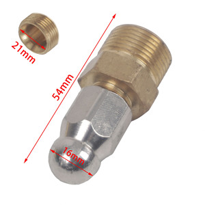 Buse de nettoyeur haute pression en laiton, longueur 54 mm, embout 16 mm pour le nettoyage des canalisations d'eaux usées - Product Image 1