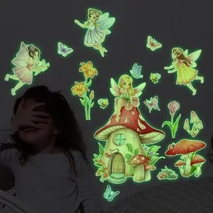 Wholesale Custom Wall Stickers Cartoon Mushroom Fairy Children's Luminous Glow in the Dark Decorative Wall Stickers for Kids