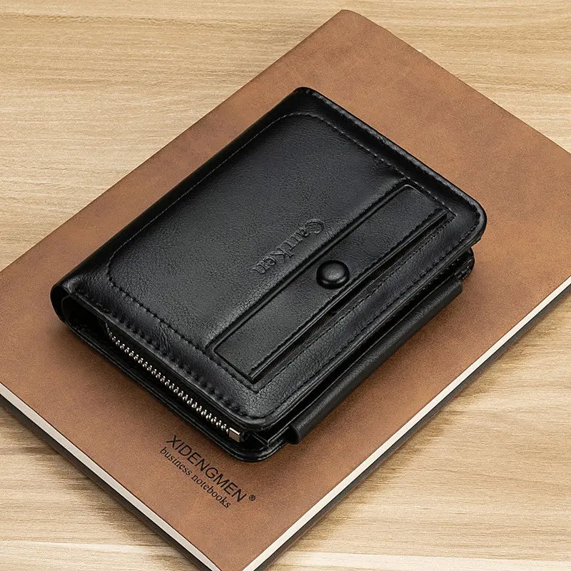 High Quality Carrken New Fashion Retro PU Leather Short Wallet Men 3 Fold Card Holder Multi-card Coin Purse