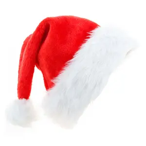 热销男女通用毛绒帽子天鹅绒圣诞老人帽子成人和儿童圣诞帽