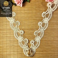 LEIXUSI Renda Jala Benang Emas Putih 4cm, Bordir Geometris Larut Air untuk Aksesoris Pakaian Boneka Vintage