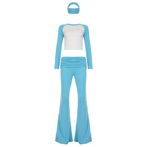 Set <span class=keywords><strong>Yoga</strong></span> Y2K Personalizzato 2 Pezzi per Donna, Maglietta Aderente a Maniche Lunghe e <span class=keywords><strong>Pantaloni</strong></span> a Zampa, Completo Loungewear Due Pezzi - Product Image 2