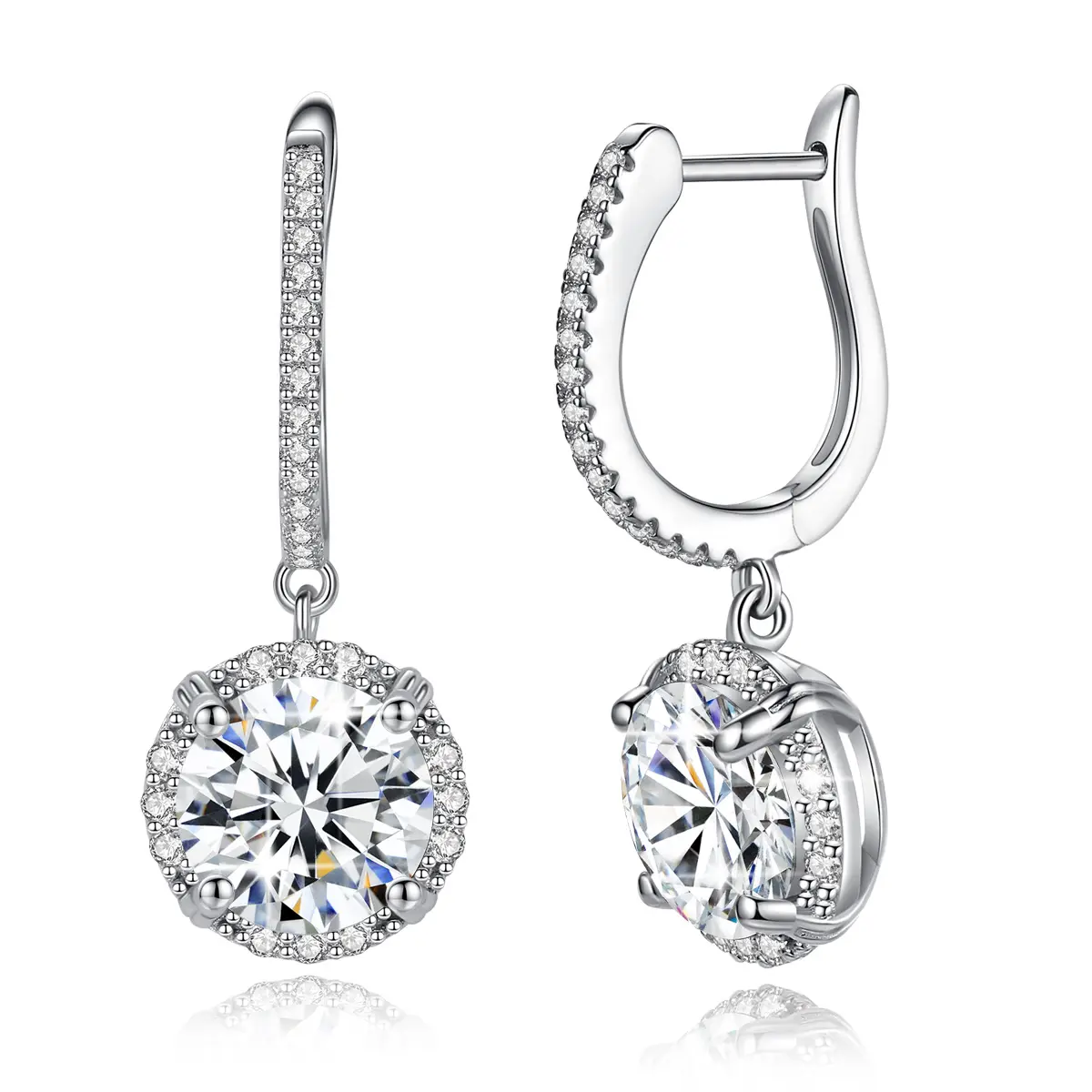 SZJINAO Women 8mm D Moissanite Real 925 Sterling Silver Earrings Jewelry Luxury 2ct Real Diamond 18K White Gold Drop Earring