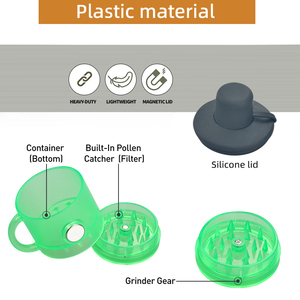 Plastic Dry <b>Herb</b> <b>Grinder</b> 4-Piece Round Magnetic Green <b>Grinder</b> Gear With Built-In Catcher And Silicone Lid - Product Image 3
