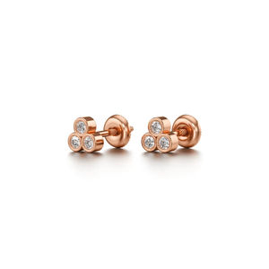 Boucles d'oreilles clous en or massif 14K/18K/22K avec trois diamants de laboratoire, taille brillant rond, luxe - Product Image 2