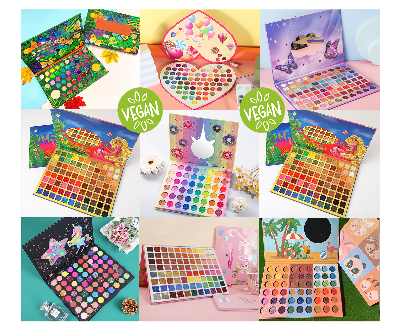 Палитра мультяшных теней для век без жестокости, блестящие матовые тени для век с сердечками для сцены, тропический лес, Бабочка, макияж