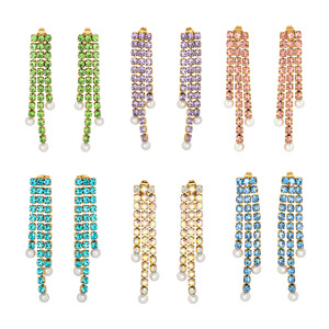 Ins style 18k or acier inoxydable triple couche vert griffe chaîne sous chaque suspendu une perle blanche boucle d'oreille fille - Product Image 3