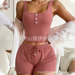 Camisola Retro de Cuello Cuadrado con Dos Botones para Mujer, Top Corto Elástico y Versátil de Verano, Ajuste Delgado, Capa Base Básica - Product Image 4