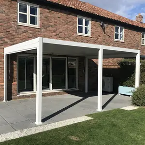 Pergola de balcon étanche au soleil avec perlage led blanc et rideaux blancs pour jardin 3x3m 3x6m