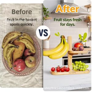 Wooden <b>Desktop</b> Fruit Rack 2 Tier Bamboo Kitchen Organizer Multi Function Storage <b>Shelf</b> for Home Living Room - Product Image 4
