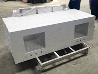 Ingénieur préfabriqué Quartz Stone Vanity Top Carrara Blanc Salle de bain Top Double Rectangle Lavabo Vanités avec dosseret 48"