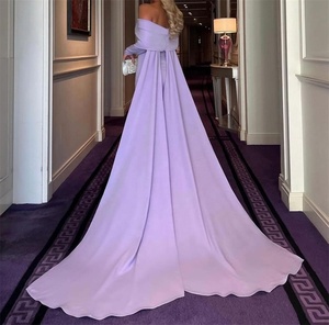 Mily Bridal ML026 Simple Purple Strapless <strong>Satin</strong> Evening <strong>Dresses</strong> Off Shoulder Long Sleeves with Long Robe Evening <strong>Dresses</strong> - Product Image 2