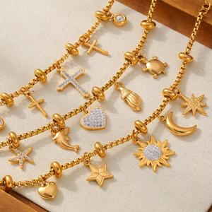 <b>Fashion</b> British Style Retro Box Chain Jewelry Multi-element Pendant with Diamond Inlay Couple <b>Bracelet</b> Stainless Steel Jewelry - Product Image 1