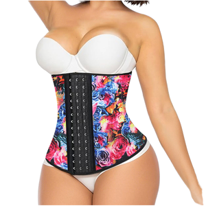 Faja Reductora de Cintura de Látex con Estampado Floral Transpirable, 3 Capas, Control Medio, Control de Abdomen, 9 Varillas de Acero, 3 Hileras de Ganchos - Product Image 1