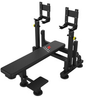 Banc plat et rack à squats combinés pour la musculation à domicile, idéal pour les développés couchés, les squats et l'entraînement avec bandes de résistance