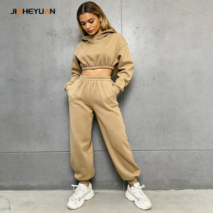 Set di felpe Crop con cappuccio da donna abbigliamento personalizzato da donna in due pezzi Set Jogger da palestra pantaloni sportivi Casual e felpa con cappuccio da donna - Product Image 2