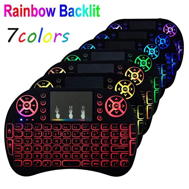 Russian,Hebrew,English Original I8 Mini Keyboard 2.4G Wireless Touchpad with 7 Colors Backlight air Remote 2.4G Keyboard