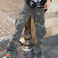 Pantalon cargo camouflage ample pour homme, coupe droite vintage, avec impression de logo personnalisée, design tendance