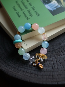 สร้อยข้อมือลูกปัดมอร์แกไนต์หลายสีขนาด 14 มม., สร้อยข้อมืออะความารีน โรสควอตซ์ อะเมโซไนต์ รูทิเลตควอตซ์ พร้อมทองแดงชุบทอง - Product Image 6