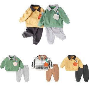 Yiwu yiyuan garment wholesale baby boy autumn long sleeve clothing set outfits cartoon print cute pattern polo collar for kids