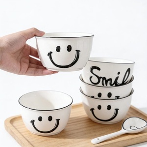 2025 Simple Design Eco-Friendly Ceramic Tableware Nordic Cartoon Pattern Plate <b>Soup</b> Salad Bowls <b>Spoons</b> 2-Person Dinner Set - Product Image 1