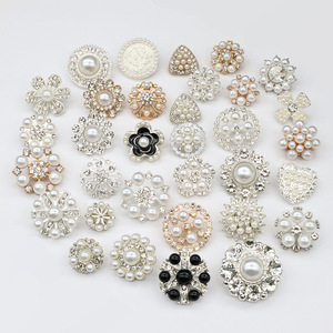 아연 합금 고급 원형 단추 꽃무늬 라인석 & 진주 DIY 의류 액세서리 수제 고급 - Product Image 5