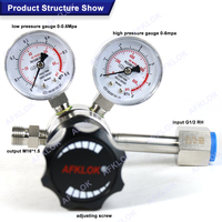 SS316L G1/2 RH Régulateur d'air Entrée 6MPa Sortie 0.6MPa Régulateur de pression pour oxygène Argon Azote Hélium Acétylène Propane Co2
