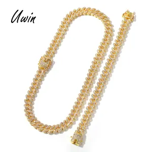 12mm Iced Out Zinc Alloy Necklace Bracelet Men Geometric Trendy Cheap Hiphop Jewelry Miami Gold Color Link Chain Necklace