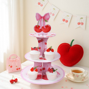 Soporte para Cupcakes con Lazo Rosa, Soporte para Torre de Postres con Temática de Cereza para Cumpleaños, Fiestas de Bebés, Decoración de Bodas - Product Image 1