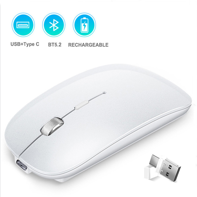 5.2 2.4Ghz+BT Wireless Mini USB Mouse Right-Hand Stock Rechargeable Metal Scroll Wheel 3-Button Ergonomic Design for Laptop/PC