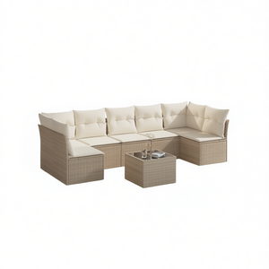 Ensemble de canapés de jardin modulaires en rotin beige, 6 places, mobilier d'extérieur, design contemporain - Product Image 1