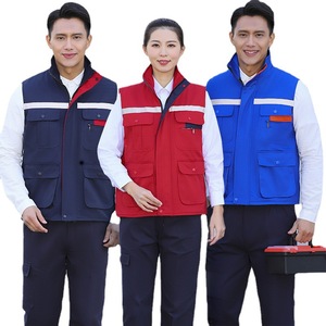 도매 패딩 코튼 반사 민소매 멀티 포켓 작업 남성용 조끼 조끼 - Product Image 3