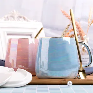 Wedding Sublimation Unique Pearl Glaze Porcelain Couple Coffee Cups With Gold Rim