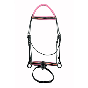 <b>Pink</b> Crystal Single Row Leather Show Bridle Padded Anatomic Design English Horse Bridle Wholesale OEM Supplier Bulk - Product Image 1