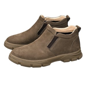 Chelsea Boots Men Genuine Leather Ankle <b>Round</b> Toe Slip-On <b>Cushioned</b> Rubber Outsole Autumn Casual Business Shoes - Product Image 5