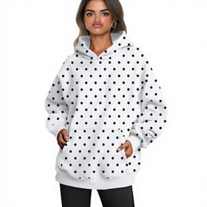 Whiteblack <b>Oversized</b> <b>Hoodie</b> <b>White</b> Polka Dot Print Cotton Pullover Sweatshirt with Pockets Regular Fit Autumn Wear - Product Image 1
