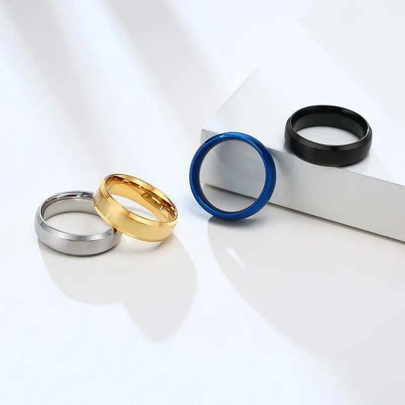 เครื่องประดับแฟชั่นสำหรับผู้ชายแหวนมินิมอลขนาด6มม. ทำจากสเตนเลสขัดเงาสีทองและสีเงินสีดำสีน้ำเงิน