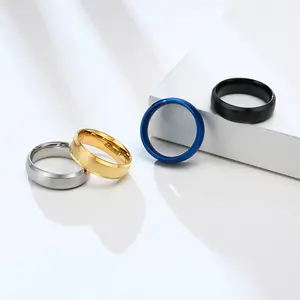 Fashion Jewellery Men Gold Black Blue Silver Brushed Finish Stainless Steel 6mm Minimalist Rings