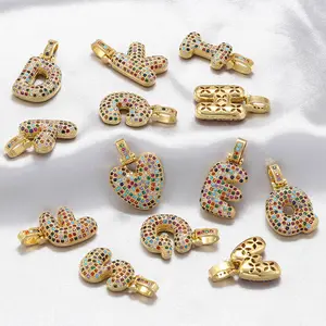 Hotsale Fashion Hip Hop Gold Plated 26 Bubble Alphabet Pendant Colorful Cubic Zirconia Jewelry Initial Letter CZ Necklace