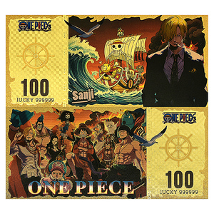 Ensemble de billets de banque recto-verso en feuille d'or One Piece, 100 pièces, collection de monnaies d'anime japonais, cadeau pour les fans de Luffy, Zoro, Nami, Sanji, Brook, Ace - Product Image 5