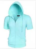 Sweat-shirt à capuche tricoté pour homme 2026 en polyester/coton, à manches courtes, motif 3D uni, anti-boulochage, longueur standard, idéal pour l'été