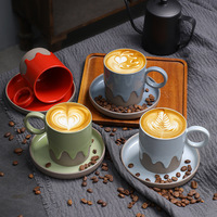 Ensemble de tasses à café en céramique de style japonais fait main, luxe léger, style vintage, 200 ml, passe au lave-vaisselle, soucoupe personnalisable, couleurs et logo