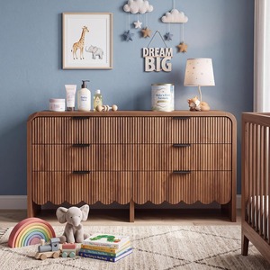 Commode à 6 tiroirs en bois rainuré de luxe, design moderne et écologique, style bohème, pour chambre à coucher ou chambre d'enfant - Product Image 6